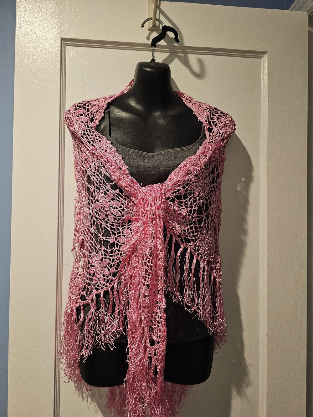 Pink Crochet Fringe Shawl Wrap - Women Accessories
